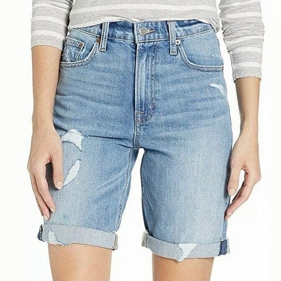 high rise distressed jean shorts